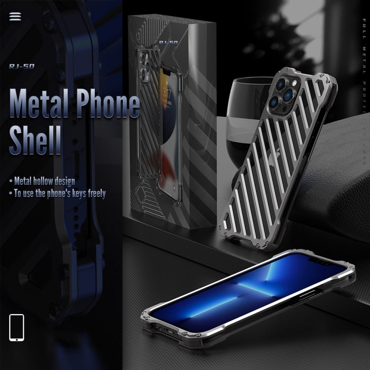 For iPhone 13 Pro Max R-JUST RJ-50 Hollow Breathable Armor Metal Shockproof Protective Case(Silver Grey) - iPhone 13 Pro Max Cases by R-JUST | Online Shopping South Africa | PMC TechLife | Buy Now Pay Later Mobicred