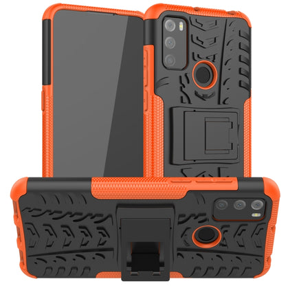 For Alcatel 3L (2021) Tire Texture Shockproof TPU+PC Protective Case with Holder(Orange) - Alcatel Cases by PMC Jewellery | Online Shopping South Africa | PMC Jewellery | Buy Now Pay Later Mobicred