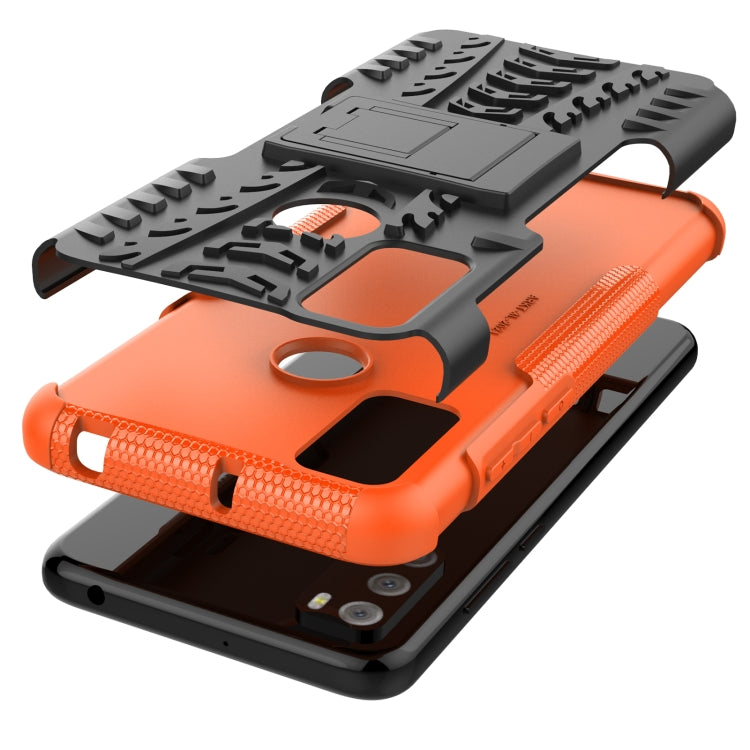 For Alcatel 3L (2021) Tire Texture Shockproof TPU+PC Protective Case with Holder(Orange) - Alcatel Cases by PMC Jewellery | Online Shopping South Africa | PMC Jewellery | Buy Now Pay Later Mobicred