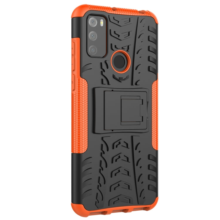 For Alcatel 3L (2021) Tire Texture Shockproof TPU+PC Protective Case with Holder(Orange) - Alcatel Cases by PMC Jewellery | Online Shopping South Africa | PMC Jewellery | Buy Now Pay Later Mobicred