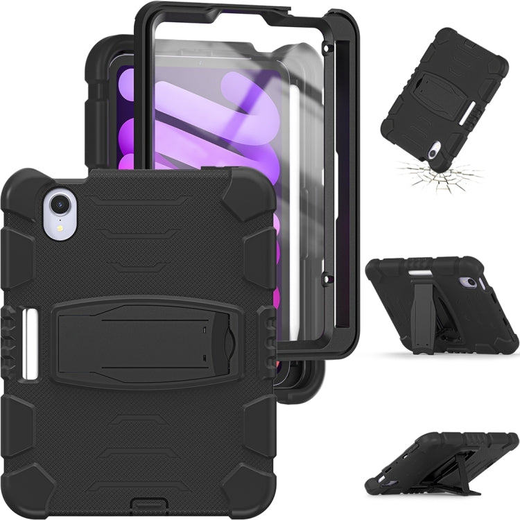 For iPad mini 6 3-Layer Protection Screen Frame + PC + Silicone Shockproof Combination Tablet Case with Holder(Black+Black) - iPad mini 6 Cases by PMC Jewellery | Online Shopping South Africa | PMC Jewellery | Buy Now Pay Later Mobicred
