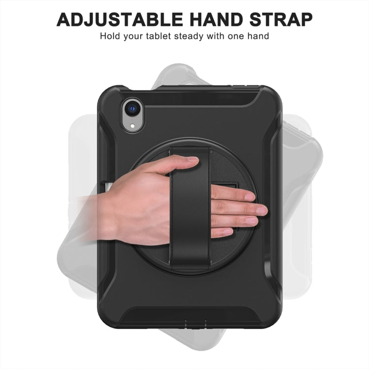 For iPad mini 6 / mini 2024 360 Degree Rotation PC + TPU Protective Tablet Case with Holder & Hand-strap(Black) - iPad mini 2024 Cases by PMC Jewellery | Online Shopping South Africa | PMC Jewellery | Buy Now Pay Later Mobicred