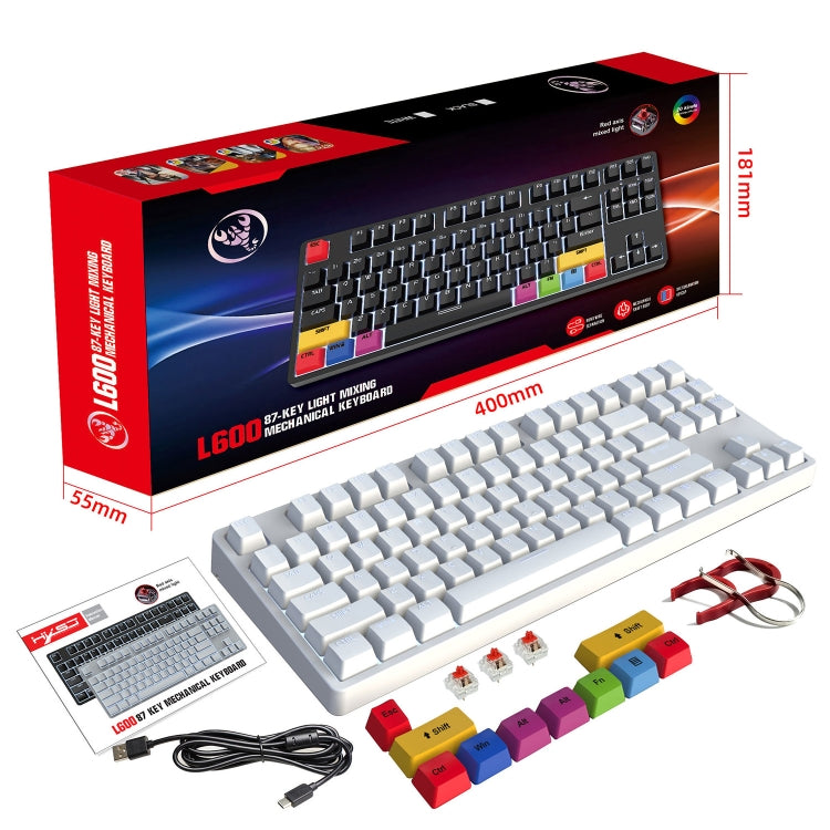 HXSJ L600 87 Keys USB-C / Type-C Wired Red Shaft Mechanical Keyboard with Cool Backlight(White) - free shipping - PMC Jewellery - Order now!