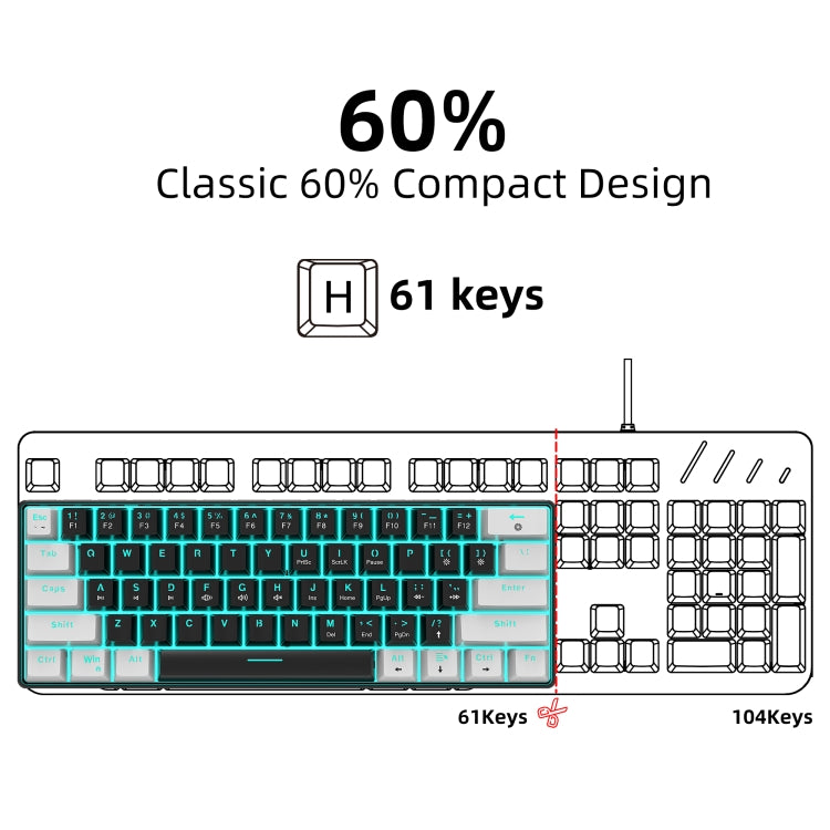 HXSJ V900 61 Keys Cool Lighting Effect Mechanical Wired Keyboard (Black White) - Wired Keyboard by HXSJ | Online Shopping South Africa | PMC Jewellery | Buy Now Pay Later Mobicred