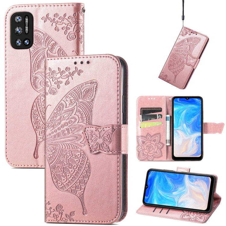 For DOOGEE N40 Pro Butterfly Love Flowers Embossed Horizontal Flip Leather Case with Holder & Card Slots & Wallet & Lanyard(Rose Gold) - More Brand by PMC Jewellery | Online Shopping South Africa | PMC Jewellery | Buy Now Pay Later Mobicred