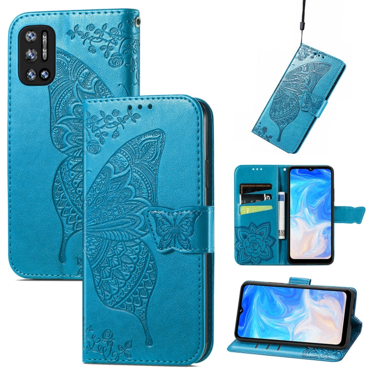 For DOOGEE N40 Pro Butterfly Love Flowers Embossed Horizontal Flip Leather Case with Holder & Card Slots & Wallet & Lanyard(Blue) - More Brand by PMC Jewellery | Online Shopping South Africa | PMC Jewellery | Buy Now Pay Later Mobicred