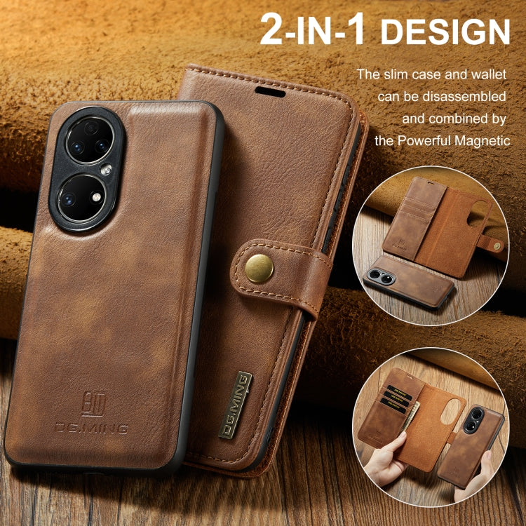 For Huawei P50 Pro DG.MING Crazy Horse Texture Flip Detachable Magnetic Leather Case with Holder & Card Slots & Wallet(Brown) - Huawei Cases by DG.MING | Online Shopping South Africa | PMC Jewellery