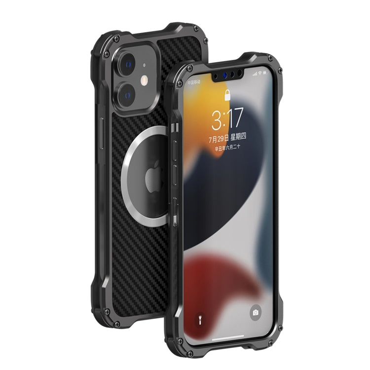 For iPhone 12 R-JUST RJ51 Hollow Shockproof Metal Protective Phone Case (Dark Grey) - iPhone 12 / 12 Pro Cases by R-JUST | Online Shopping South Africa | PMC TechLife | Buy Now Pay Later Mobicred