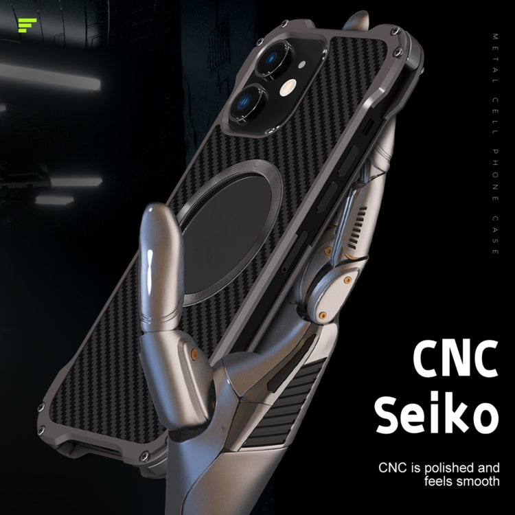 For iPhone 12 R-JUST RJ51 Hollow Shockproof Metal Protective Phone Case (Dark Grey) - iPhone 12 / 12 Pro Cases by R-JUST | Online Shopping South Africa | PMC TechLife | Buy Now Pay Later Mobicred