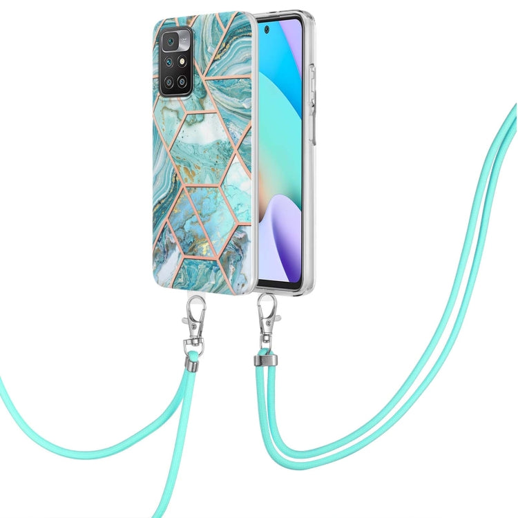 For Xiaomi Redmi 10 Electroplating Splicing Marble TPU Phone Case with Lanyard(Blue) - free shipping - PMC TechLife - Order now!
