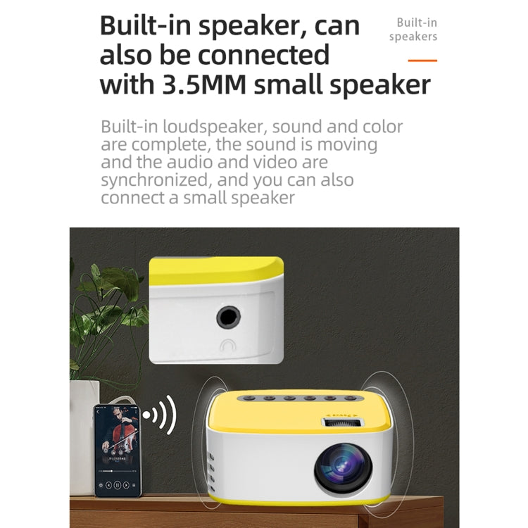 T20 320x240 400 Lumens Portable Home Theater LED HD Digital Projector, Same Screen Version, UK Plug(White Yellow) - LED Projector by PMC TechLife | Online Shopping South Africa | PMC TechLife | Buy Now Pay Later Mobicred