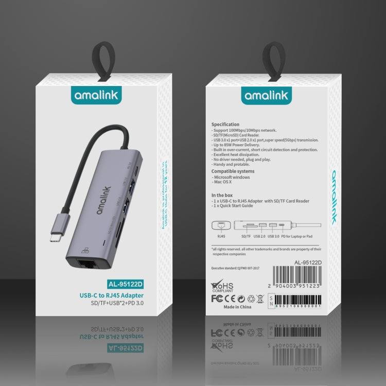 amalink 95122D Type-C / USB-C to RJ45 + 2 Ports USB + PD 3.0 Multi-function HUB(Grey) - free shipping - PMC Jewellery - Order now!