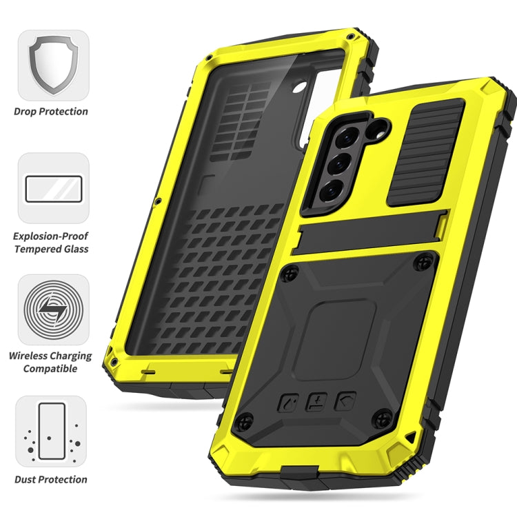 For Samsung Galaxy S21 FE R-JUST Rugged Phone Case with Holder(Yellow) - Galaxy Phone Cases by R-JUST | Online Shopping South Africa | PMC TechLife