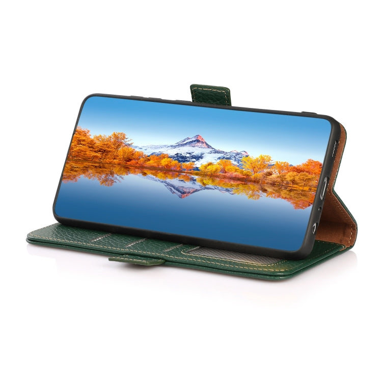 For Motorola Moto E20 / E40 KHAZNEH Side-Magnetic Litchi Genuine Leather RFID Case(Green) - free shipping - PMC TechLife - Order now!