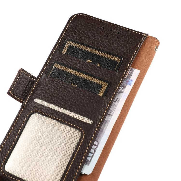 For Motorola Moto E20 / E40 KHAZNEH Side-Magnetic Litchi Genuine Leather RFID Case(Brown) - Motorola Cases by PMC TechLife | Online Shopping South Africa | PMC TechLife | Buy Now Pay Later Mobicred