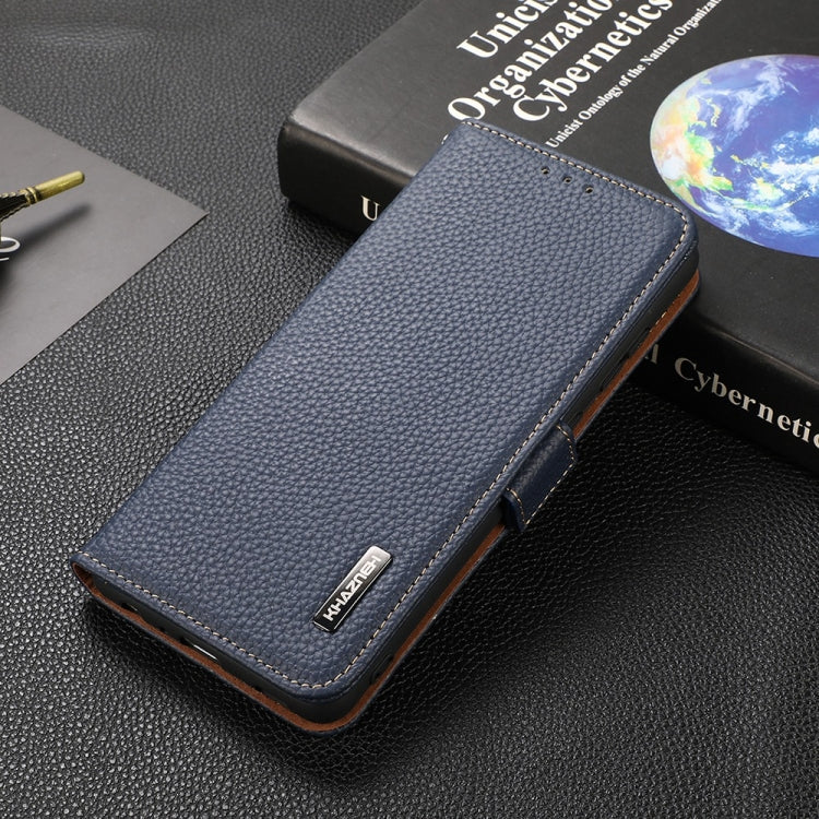 For Sony Xperia 5 III KHAZNEH Side-Magnetic Litchi Genuine Leather RFID Case(Blue) - Sony Cases by PMC TechLife | Online Shopping South Africa | PMC TechLife | Buy Now Pay Later Mobicred