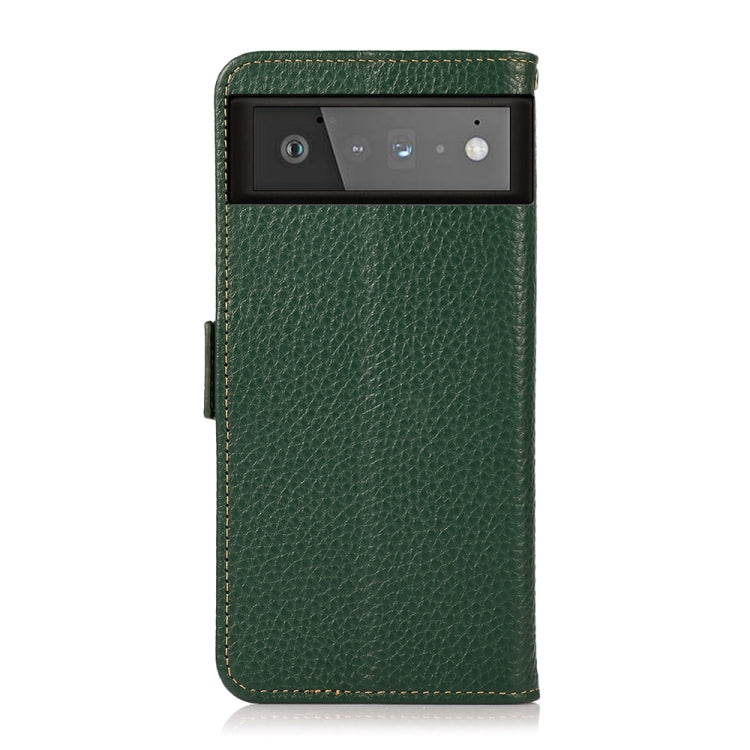 For Google Pixel 6 KHAZNEH Side-Magnetic Litchi Genuine Leather RFID Case(Green) - Google Cases by PMC TechLife | Online Shopping South Africa | PMC TechLife | Buy Now Pay Later Mobicred