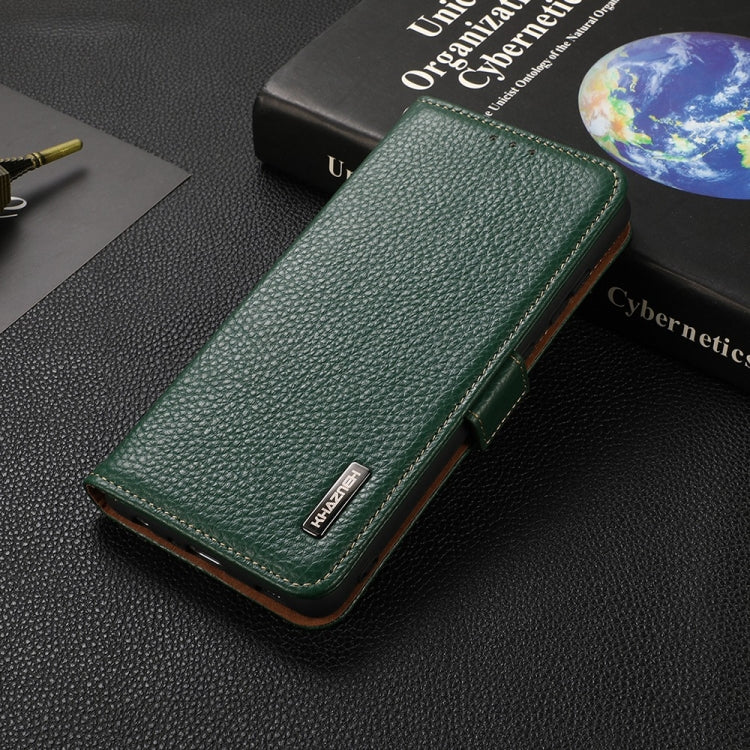 For Google Pixel 6 KHAZNEH Side-Magnetic Litchi Genuine Leather RFID Case(Green) - Google Cases by PMC TechLife | Online Shopping South Africa | PMC TechLife | Buy Now Pay Later Mobicred