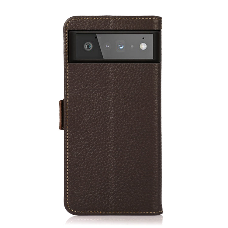 For Google Pixel 6 KHAZNEH Side-Magnetic Litchi Genuine Leather RFID Case(Brown) - Google Cases by PMC TechLife | Online Shopping South Africa | PMC TechLife | Buy Now Pay Later Mobicred
