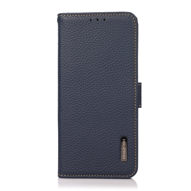 For Google Pixel 6a KHAZNEH Side-Magnetic Litchi Genuine Leather RFID Case(Blue) - Google Cases by PMC TechLife | Online Shopping South Africa | PMC TechLife | Buy Now Pay Later Mobicred