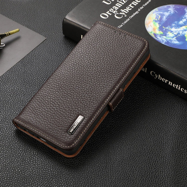 For Honor 50 Pro KHAZNEH Side-Magnetic Litchi Genuine Leather RFID Phone Case(Brown) - Honor Cases by PMC TechLife | Online Shopping South Africa | PMC TechLife | Buy Now Pay Later Mobicred