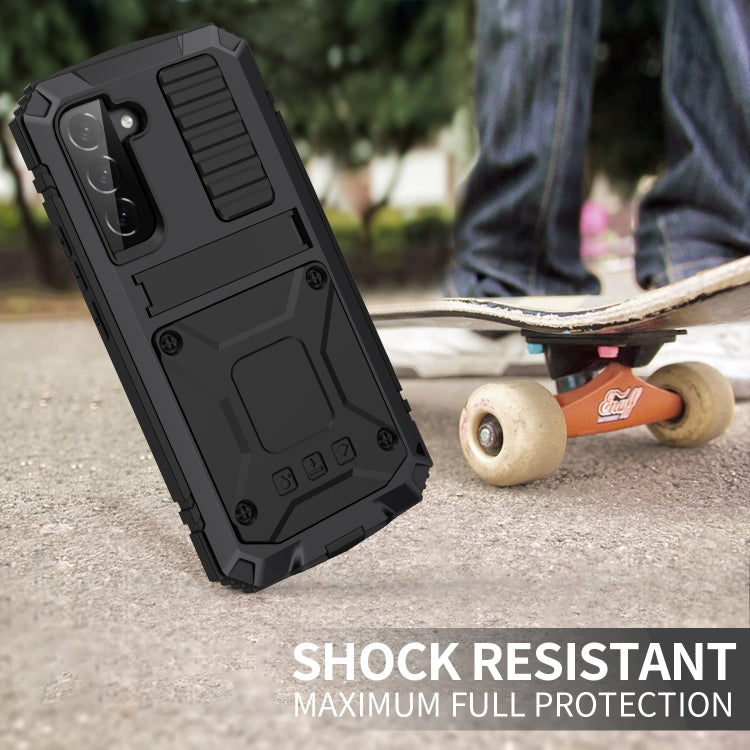 For Samsung Galaxy S22 5G R-JUST Metal + Silicone Holder Phone Case(Black) - Galaxy S22 5G Cases by R-JUST | Online Shopping South Africa | PMC TechLife | Buy Now Pay Later Mobicred