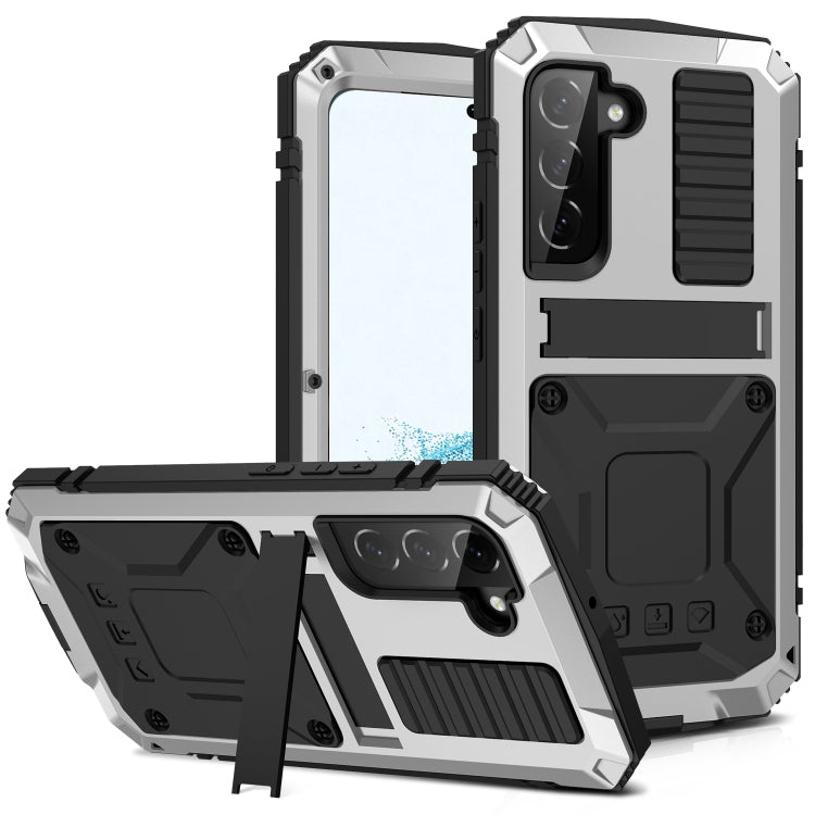 For Samsung Galaxy S22 5G R-JUST Metal + Silicone Holder Phone Case(Silver) - Galaxy S22 5G Cases by R-JUST | Online Shopping South Africa | PMC TechLife | Buy Now Pay Later Mobicred