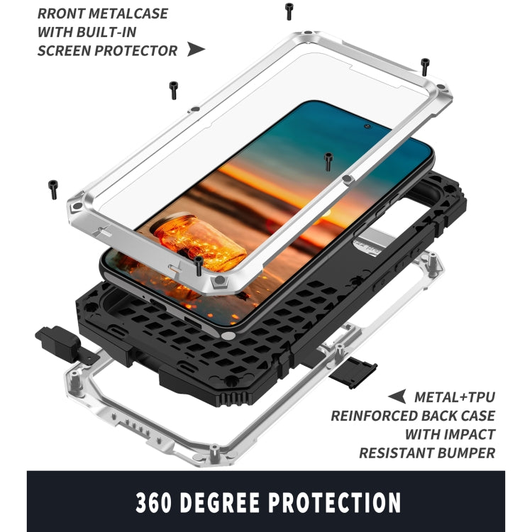 For Samsung Galaxy S22 5G R-JUST Metal + Silicone Holder Phone Case(Silver) - Galaxy S22 5G Cases by R-JUST | Online Shopping South Africa | PMC TechLife | Buy Now Pay Later Mobicred