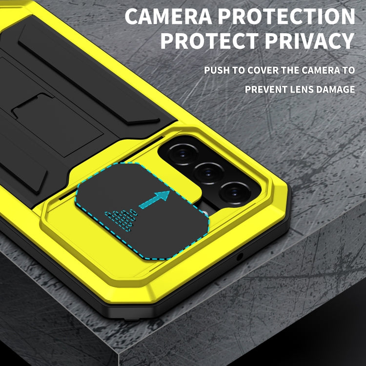 For Samsung Galaxy S22 5G R-JUST Sliding Camera Metal + Silicone Holder Phone Case(Yellow) - Galaxy S22 5G Cases by R-JUST | Online Shopping South Africa | PMC Jewellery