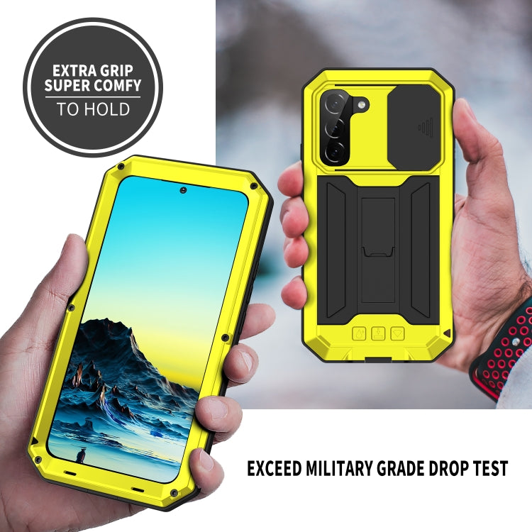 For Samsung Galaxy S22+ 5G R-JUST Sliding Camera Metal + Silicone Holder Phone Case(Yellow) - Galaxy S22+ 5G Cases by R-JUST | Online Shopping South Africa | PMC Jewellery