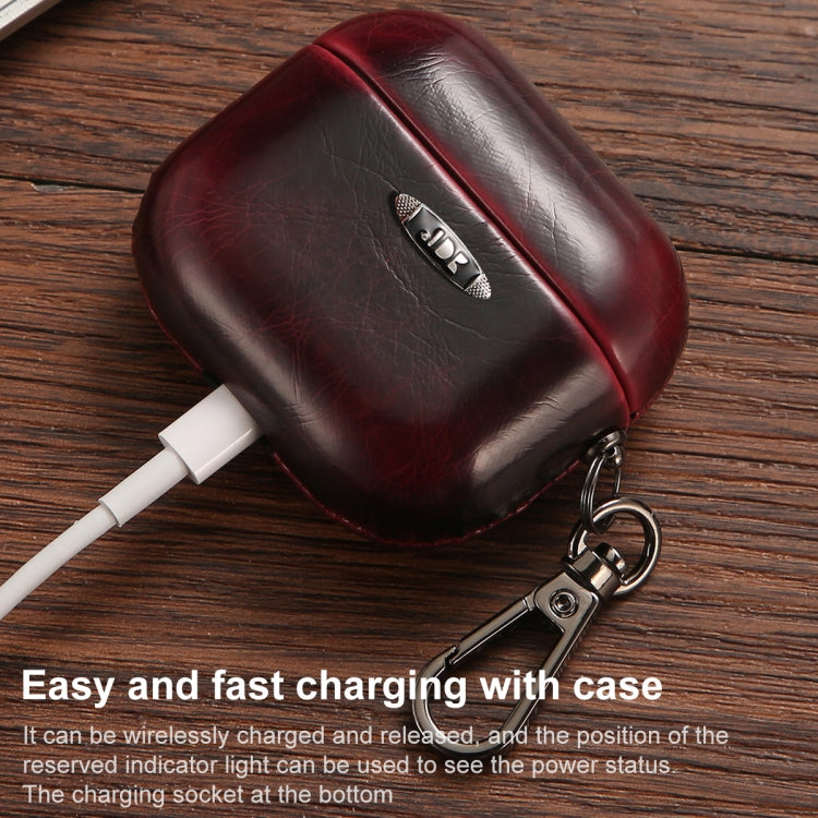 Oil Wax Leather Texture Earphone Protective Case with Hang Buckle For AirPods 1 / 2(Red) - For AirPods 1/2 by PMc TechLife | Online Shopping South Africa | PMc TechLife | Buy Now Pay Later Mobicred