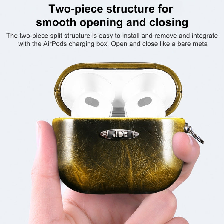 Oil Wax Leather Texture Earphone Protective Case with Hang Buckle For AirPods 3(Brown) - For AirPods 3 by PMc TechLife | Online Shopping South Africa | PMc TechLife | Buy Now Pay Later Mobicred