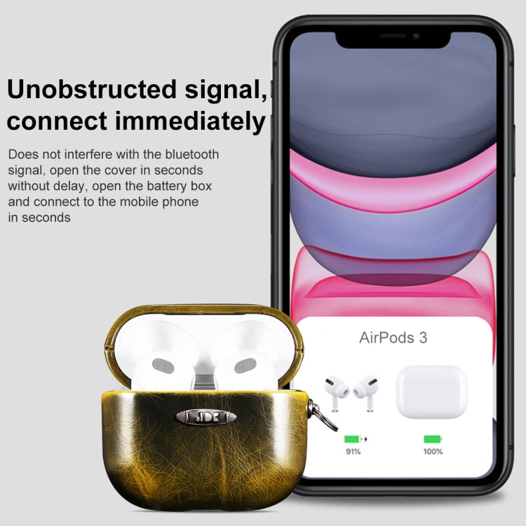 Oil Wax Leather Texture Earphone Protective Case with Hang Buckle For AirPods Pro(Yellow) - For AirPods 1/2 by PMc TechLife | Online Shopping South Africa | PMc TechLife | Buy Now Pay Later Mobicred