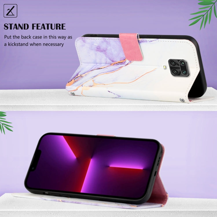 For Xiaomi Redmi Note 9S / Note 9 Pro / Note 9 Pro Max PT003 Marble Pattern Flip Leather Phone Case(White Purple LS006) - Xiaomi Cases by PMC TechLife | Online Shopping South Africa | PMC TechLife | Buy Now Pay Later Mobicred