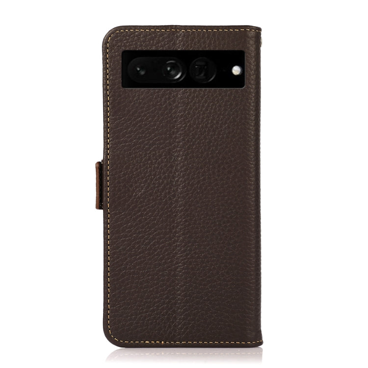 For Google Pixel 7 Pro 5G KHAZNEH Side-Magnetic Litchi Genuine Leather RFID Phone Case(Brown) - Google Cases by PMC TechLife | Online Shopping South Africa | PMC TechLife | Buy Now Pay Later Mobicred