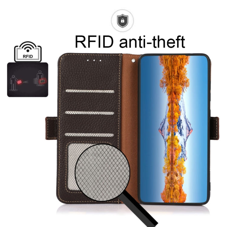 For Google Pixel 7 5G KHAZNEH Side-Magnetic Litchi Genuine Leather RFID Phone Case(Brown) - Google Cases by PMC TechLife | Online Shopping South Africa | PMC TechLife | Buy Now Pay Later Mobicred