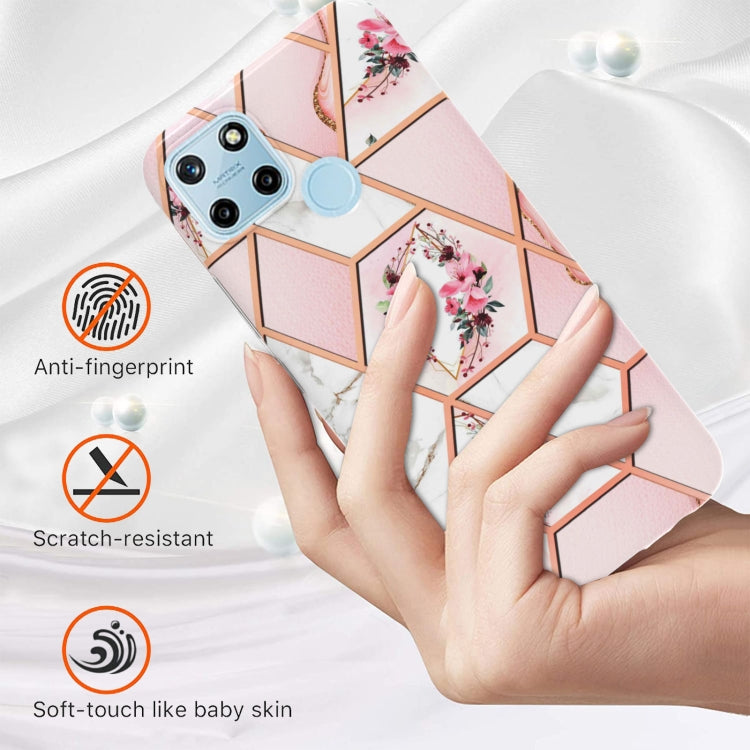 For OPPO Realme C21Y Splicing Marble Flower Pattern TPU Phone Case(Pink Flower) - Realme Cases by PMC Jewellery | Online Shopping South Africa | PMC Jewellery | Buy Now Pay Later Mobicred