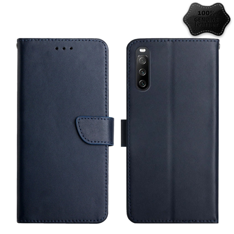 For Sony Xperia 10 IV Genuine Leather Fingerprint-proof Flip Phone Case(Blue) - Sony Cases by PMC TechLife | Online Shopping South Africa | PMC TechLife | Buy Now Pay Later Mobicred