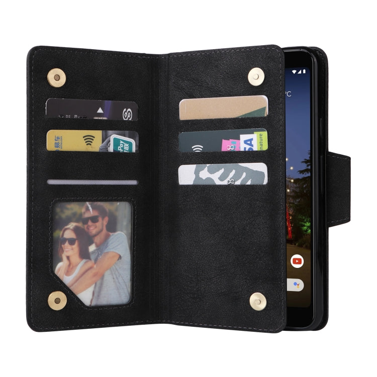 For Google Pixel 3A Rivet Buckle 9 Cards Three Fold Leather Phone Case(Black) - Google Cases by PMC TechLife | Online Shopping South Africa | PMC TechLife | Buy Now Pay Later Mobicred