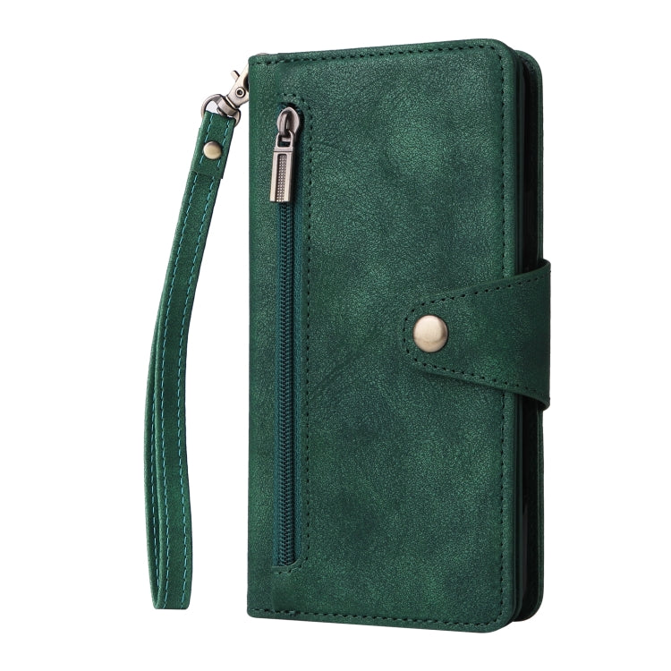 For Google Pixel 3A XL Rivet Buckle 9 Cards Three Fold Leather Phone Case(Green) - Google Cases by PMC Jewellery | Online Shopping South Africa | PMC Jewellery | Buy Now Pay Later Mobicred