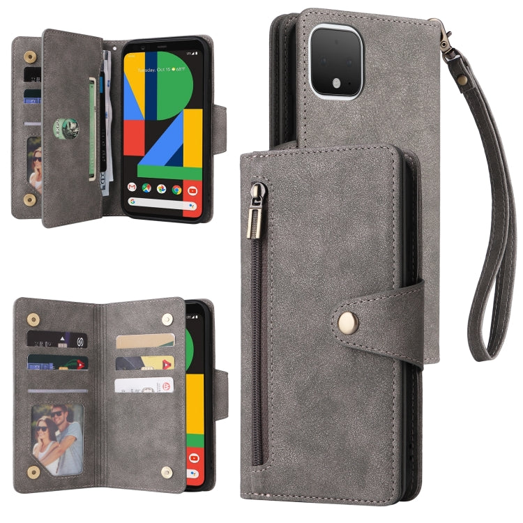 For Google Pixel 4 Rivet Buckle 9 Cards Three Fold Leather Phone Case(Grey) - free shipping - PMC TechLife - Order now!