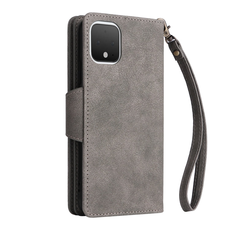 For Google Pixel 4 Rivet Buckle 9 Cards Three Fold Leather Phone Case(Grey) - Google Cases by PMC Jewellery | Online Shopping South Africa | PMC Jewellery | Buy Now Pay Later Mobicred