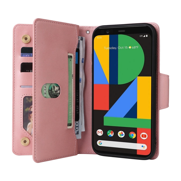 For Google Pixel 4 Rivet Buckle 9 Cards Three Fold Leather Phone Case(Rose Gold) - Google Cases by PMC Jewellery | Online Shopping South Africa | PMC Jewellery | Buy Now Pay Later Mobicred