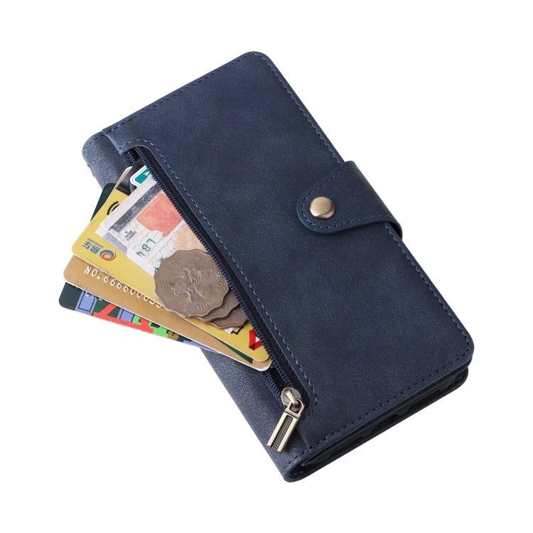 For Google Pixel 4 XL Rivet Buckle 9 Cards Three Fold Leather Phone Case(Blue) - Google Cases by PMC TechLife | Online Shopping South Africa | PMC TechLife | Buy Now Pay Later Mobicred