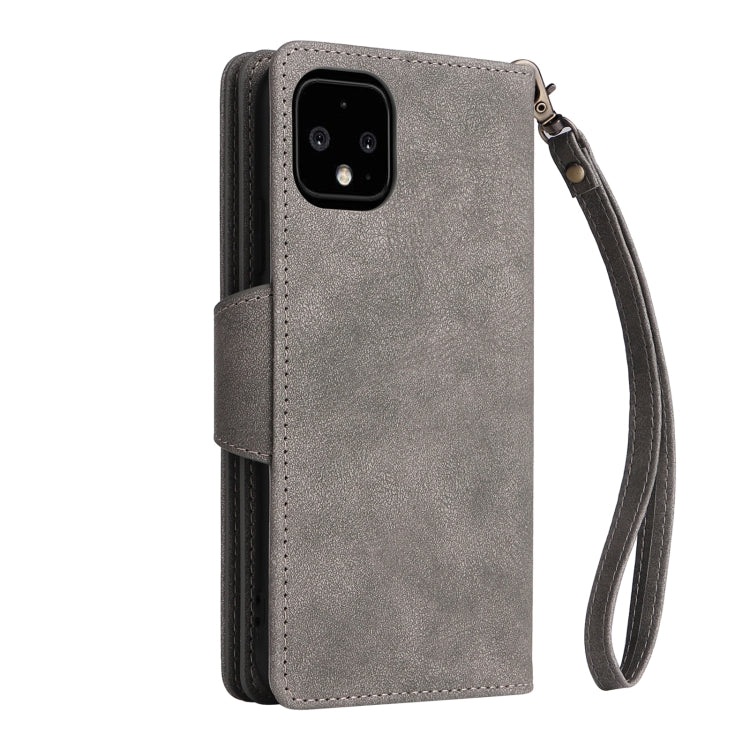 For Google Pixel 4 XL Rivet Buckle 9 Cards Three Fold Leather Phone Case(Grey) - Google Cases by PMC Jewellery | Online Shopping South Africa | PMC Jewellery | Buy Now Pay Later Mobicred