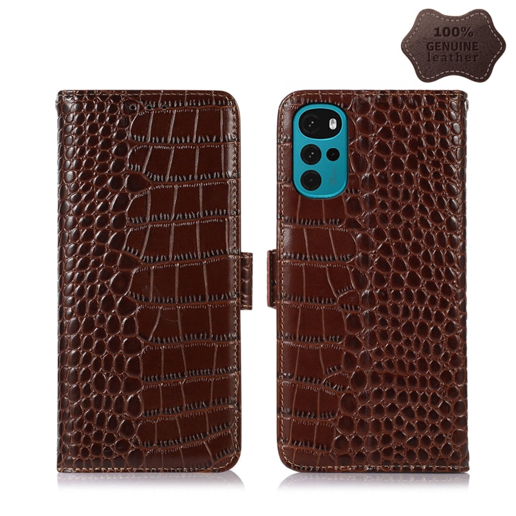For Motorola Moto G22 Crocodile Top Layer Cowhide Leather Phone Case(Brown) - Motorola Cases by PMC TechLife | Online Shopping South Africa | PMC TechLife | Buy Now Pay Later Mobicred