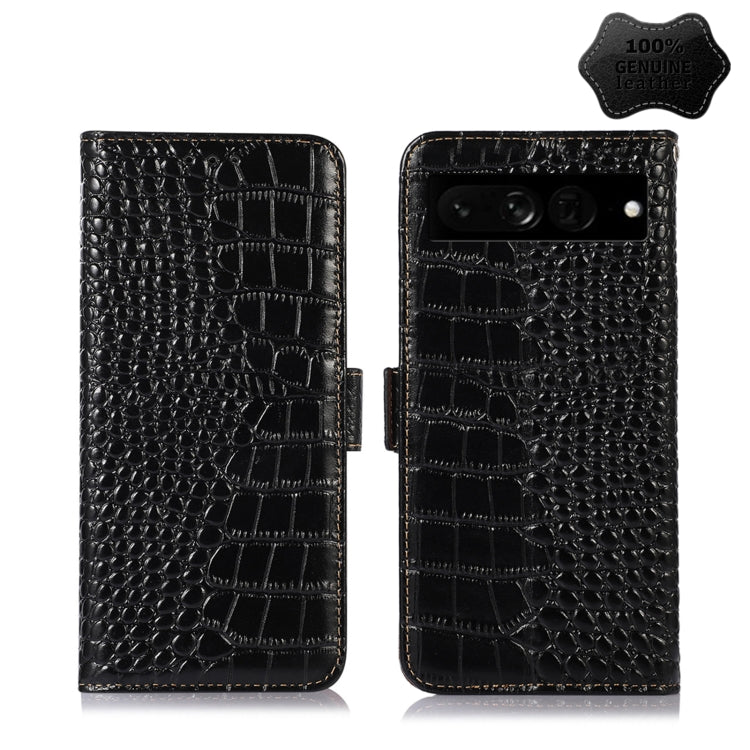 For Google Pixel 7 Pro 5G Crocodile Top Layer Cowhide Leather Phone Case(Black) - Google Cases by PMC TechLife | Online Shopping South Africa | PMC TechLife | Buy Now Pay Later Mobicred