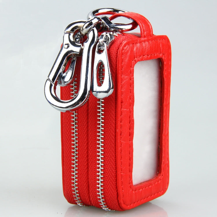 9075 Universal Crocodile Texture Genuine Leather Double Zipper Car Key Case(Coffee) - Car Key Cases by PMC Jewellery | Online Shopping South Africa | PMC Jewellery | Buy Now Pay Later Mobicred