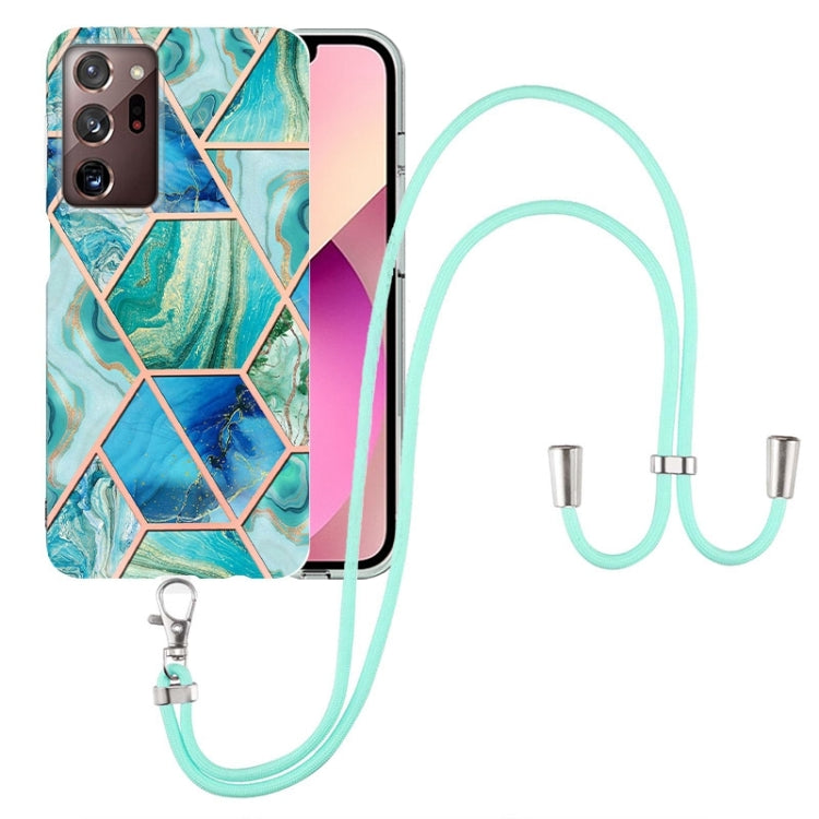 For Samsung Galaxy Note20 Ultra Electroplating Splicing Marble TPU Phone Case with Lanyard(Green) - Galaxy Note20 Ultra Cases by PMC TechLife | Online Shopping South Africa | PMC TechLife | Buy Now Pay Later Mobicred