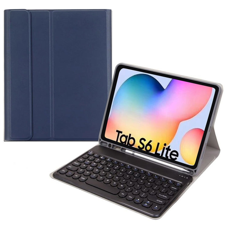 Round Cap Bluetooth Keyboard Leather Case with Pen Slot for Samsung Galaxy Tab S6 Lite, Specification:without Touchpad(Dark Blue+Black Keyboard) - Samsung Keyboard by PMC TechLife | Online Shopping South Africa | PMC TechLife